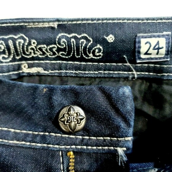 Miss Me Sz 24 Easy Boot Rear Sequins Bling Darkwash Denim Jeans - Picture 8 of 11